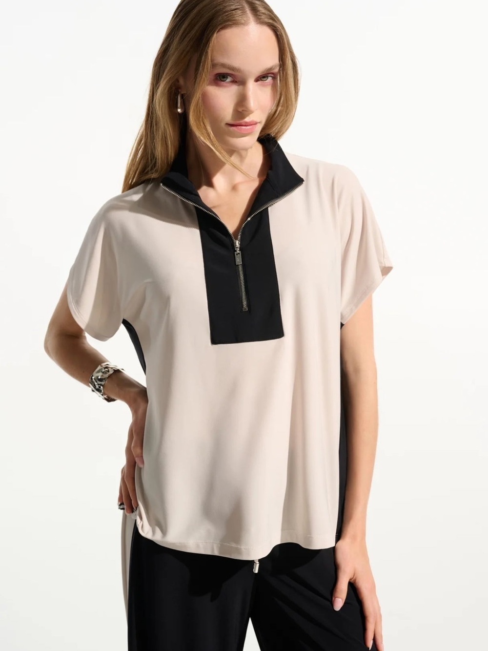 NWT Joseph Ribkoff top 261611 - MOONSTONE/BLACK